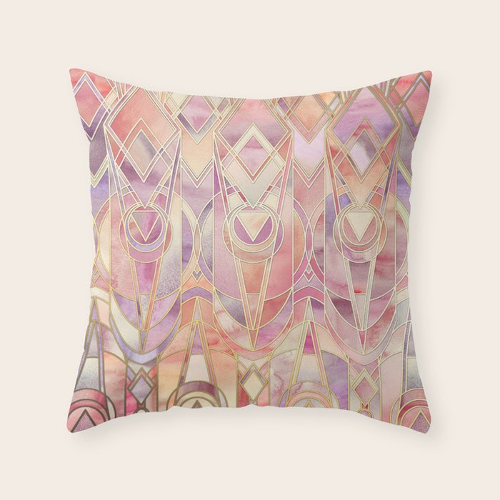 Glowing Coral and Amethyst Art Deco Pattern Throw Pillow Gallery Image 6