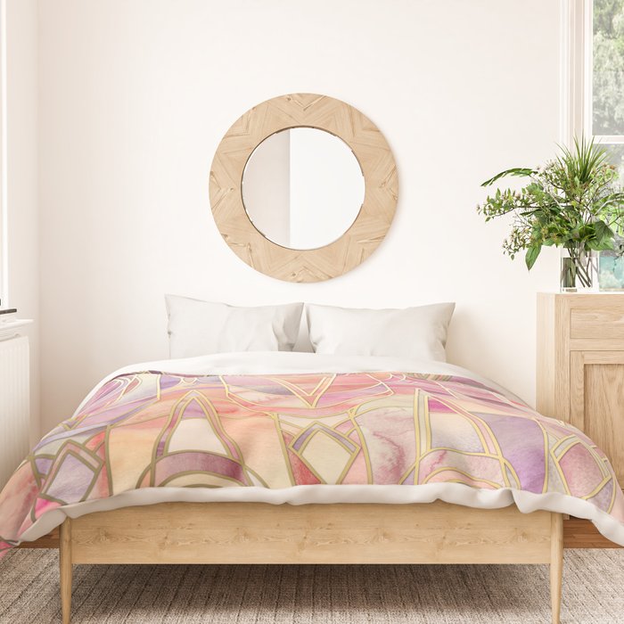 Glowing Coral and Amethyst Art Deco Pattern Duvet Cover Gallery Image 3