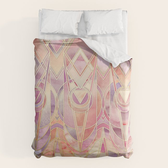Glowing Coral and Amethyst Art Deco Pattern Duvet Cover Gallery Image 6