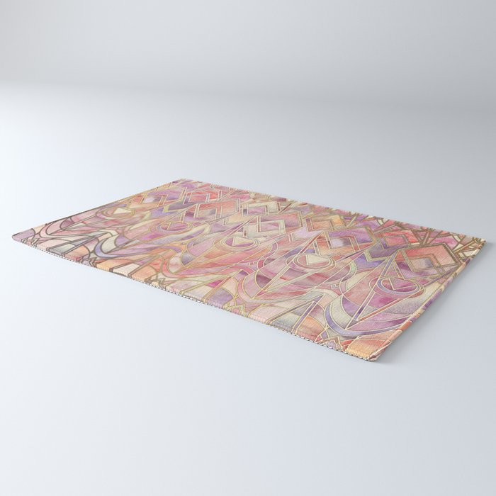 Glowing Coral and Amethyst Art Deco Pattern Rug Gallery Image 3