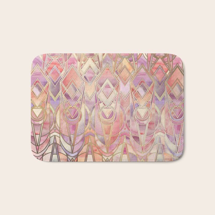 Glowing Coral and Amethyst Art Deco Pattern Bath Mat Gallery Image 1