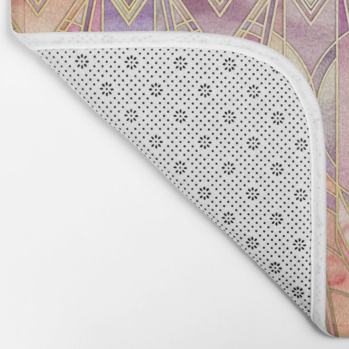 Glowing Coral and Amethyst Art Deco Pattern Bath Mat Gallery Image 2