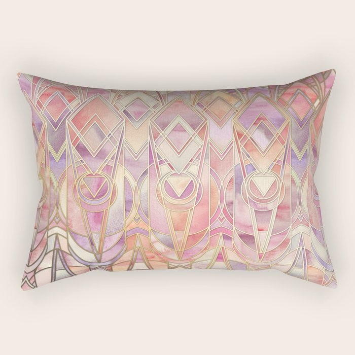 Glowing Coral and Amethyst Art Deco Pattern Rectangular Pillow Gallery Image 2