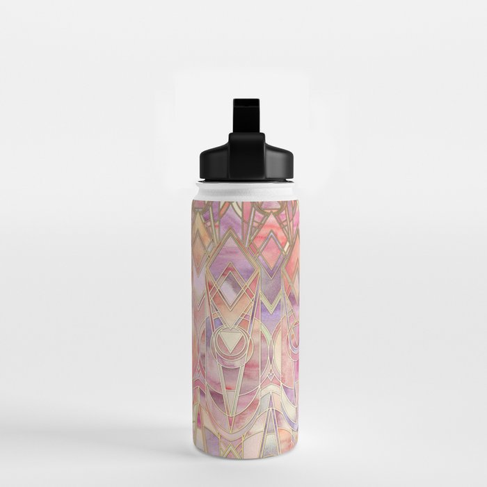 Glowing Coral and Amethyst Art Deco Pattern Water Bottle Gallery Image 2