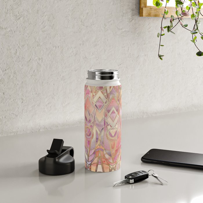 Glowing Coral and Amethyst Art Deco Pattern Water Bottle Gallery Image 4