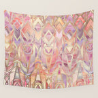 Glowing Coral and Amethyst Art Deco Pattern Wall Tapestry Gallery Image 4