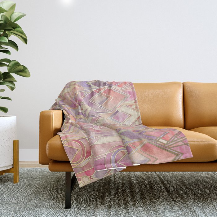 Glowing Coral and Amethyst Art Deco Pattern Throw Blanket Gallery Image 1