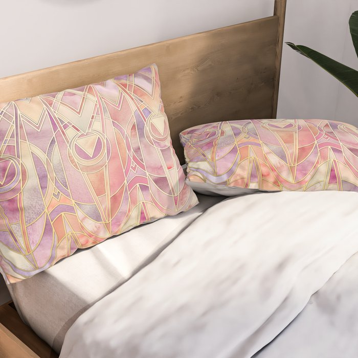 Glowing Coral and Amethyst Art Deco Pattern Pillow Sham Gallery Image 2