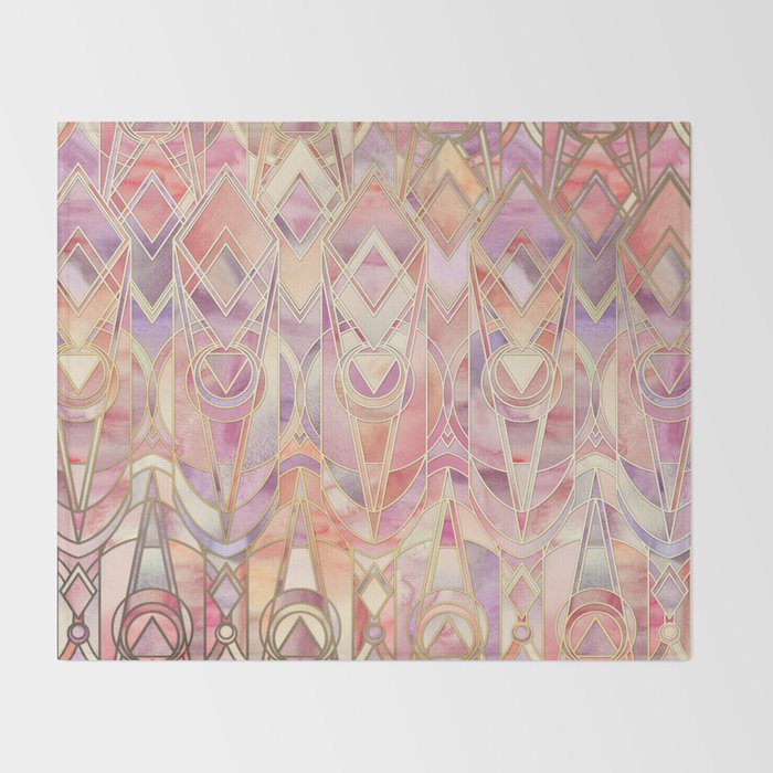 Glowing Coral and Amethyst Art Deco Pattern Throw Blanket Gallery Image 2
