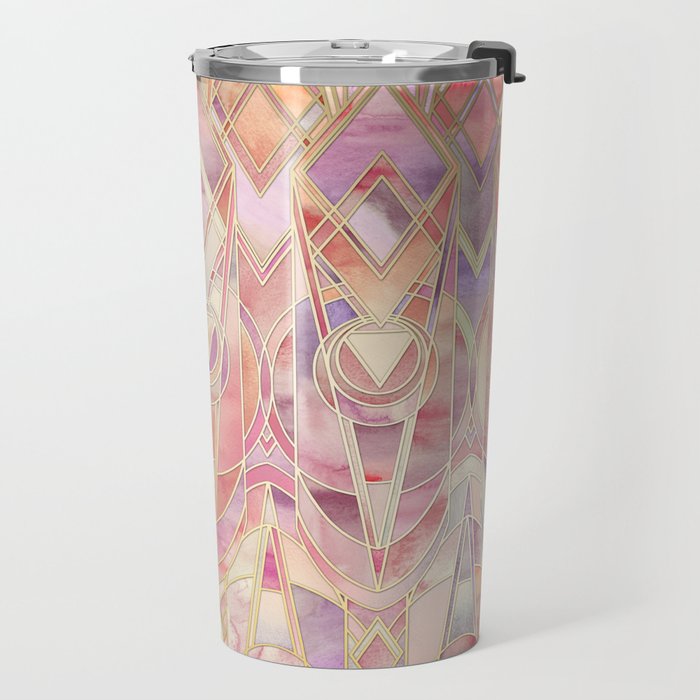 Glowing Coral and Amethyst Art Deco Pattern Travel Mug Gallery Image 2