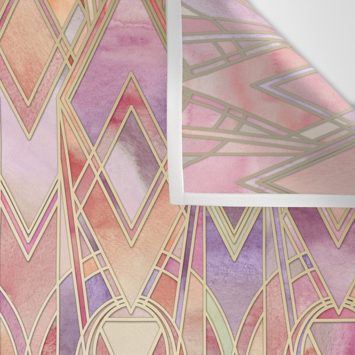 Glowing Coral and Amethyst Art Deco Pattern Wall Tapestry Gallery Image 3