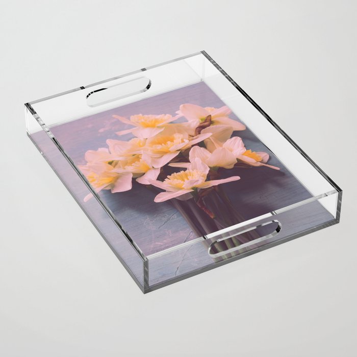 Daffodils on Blue Table - Modern Flower Photo Acrylic Tray Gallery Image 1