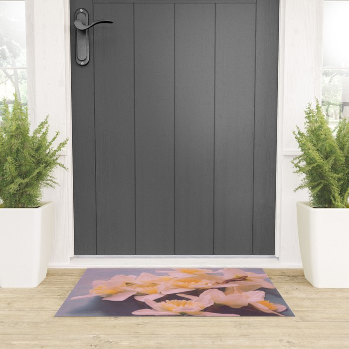 Daffodils on Blue Table - Modern Flower Photo Welcome Mat Gallery Image 3