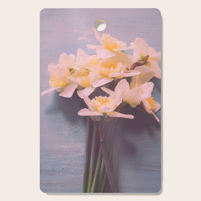 Daffodils on Blue Table - Modern Flower Photo Cutting Board Gallery Image 1
