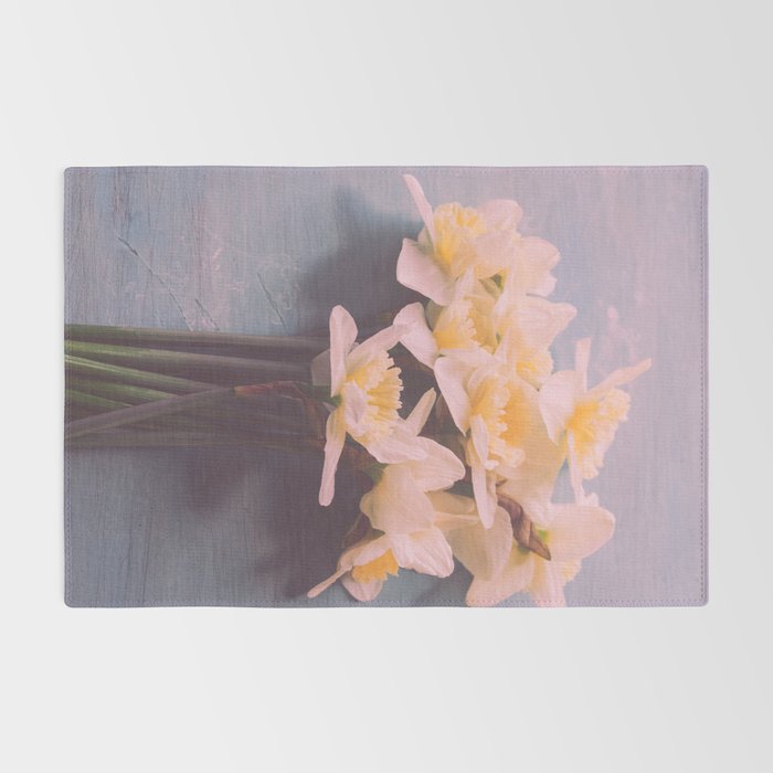 Daffodils on Blue Table - Modern Flower Photo Rug Gallery Image 2