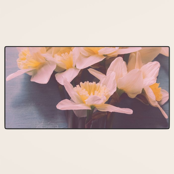 Daffodils on Blue Table - Modern Flower Photo Desk Mat Gallery Image 3