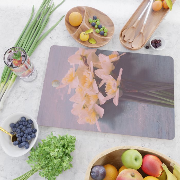 Daffodils on Blue Table - Modern Flower Photo Cutting Board Gallery Image 2