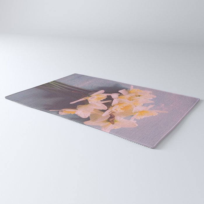 Daffodils on Blue Table - Modern Flower Photo Rug Gallery Image 3