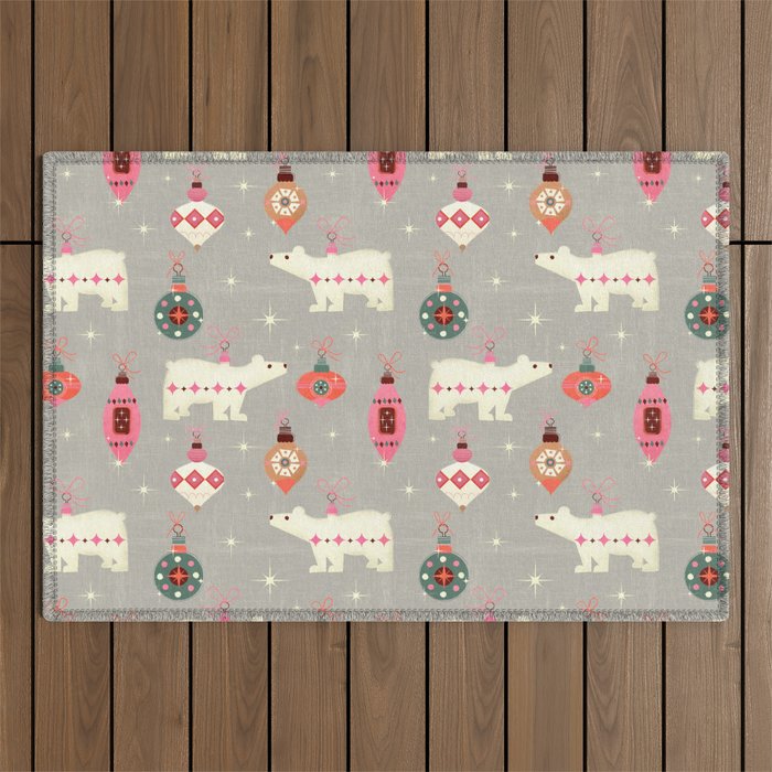 Festive Ornaments And Polar Bear Outdoor Rug Gallery Image 1