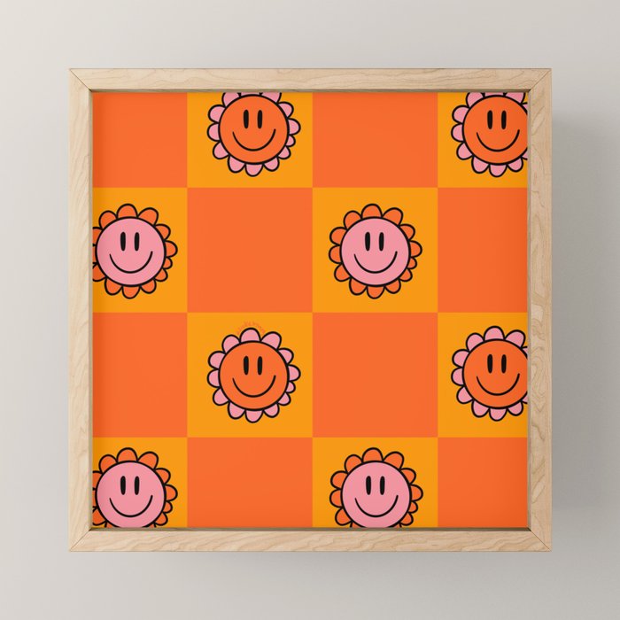 Orange Smiley Face Checkerboard Print Mini Art Print Gallery Image 1