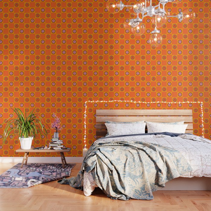 Orange Smiley Face Checkerboard Print Wallpaper Gallery Image 3