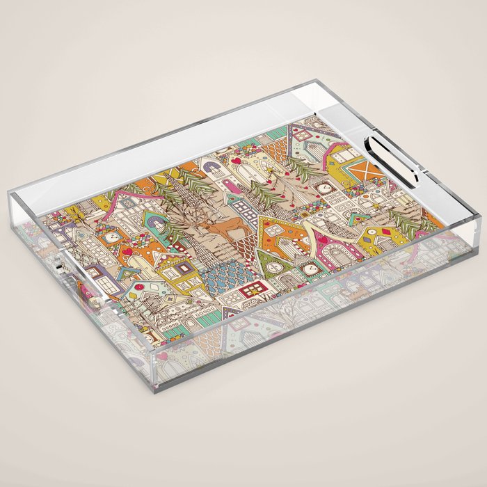 vintage gingerbread town Acrylic Tray Gallery Image 1