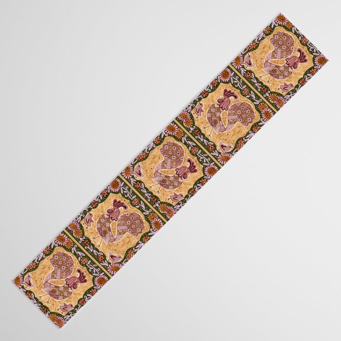 Rooster Painting in Forest Green - Folk Art Style Table Runner Gallery Image 3