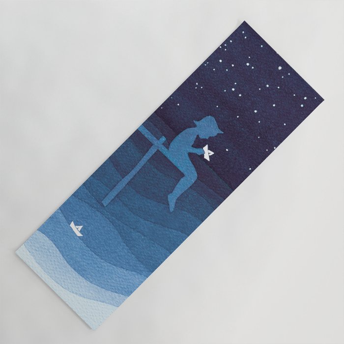 Boy with paper boats, blue Yoga Mat Gallery Image 1