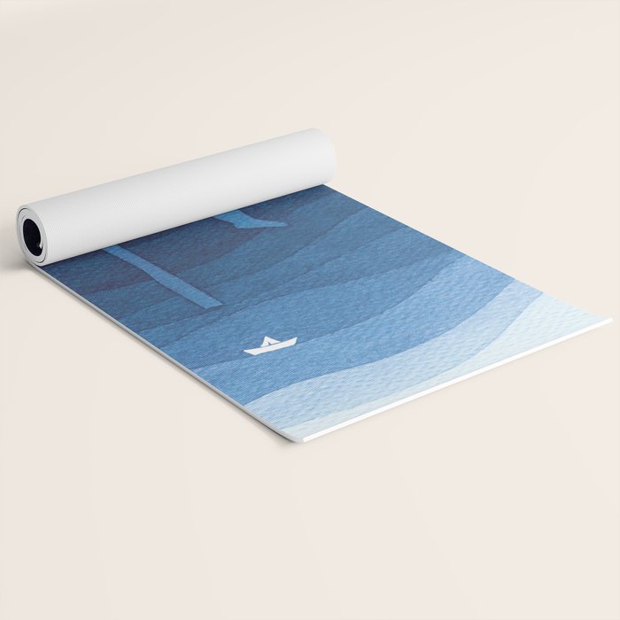 Boy with paper boats, blue Yoga Mat Gallery Image 2