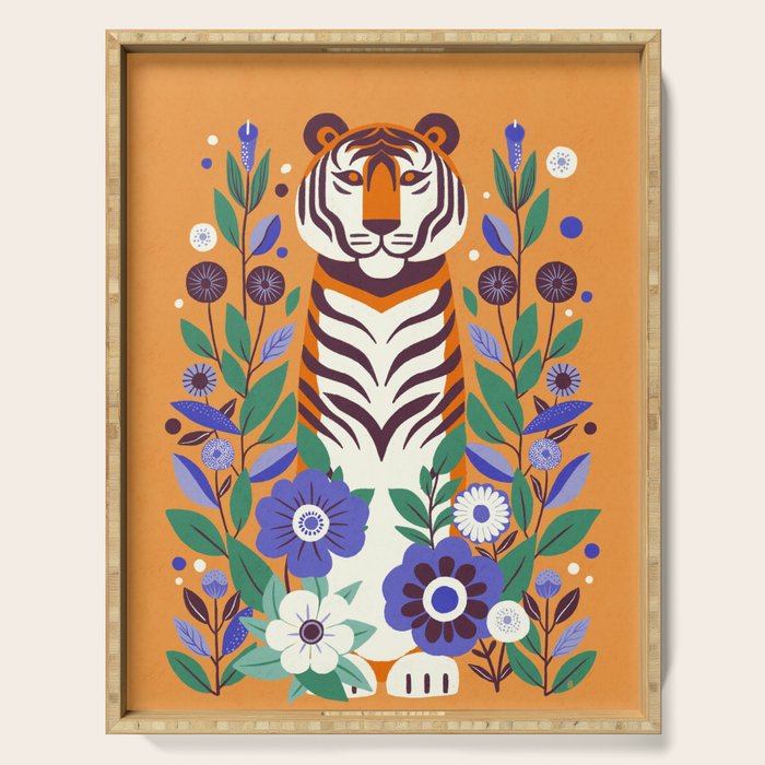 Floral Tiger in a Bold Jungle - Vibrant Botanical Wildlife Art Serving Tray Gallery Image 1