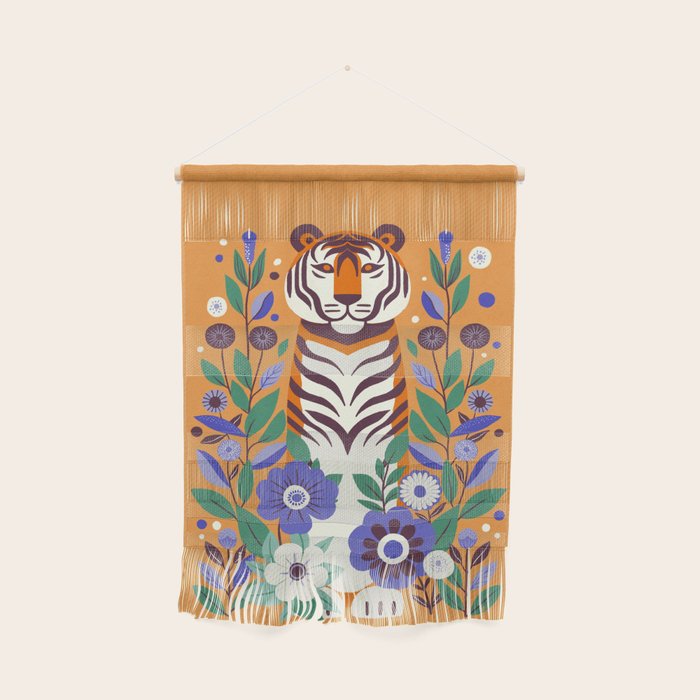 Floral Tiger in a Bold Jungle - Vibrant Botanical Wildlife Art Wall Hanging Gallery Image 1