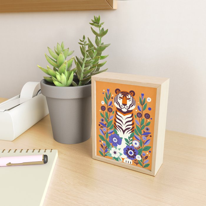 Floral Tiger in a Bold Jungle - Vibrant Botanical Wildlife Art Mini Art Print Gallery Image 2