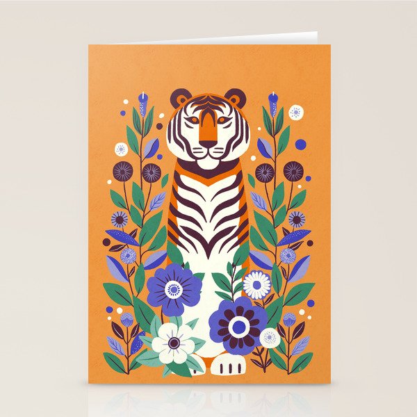 Floral Tiger in a Bold Jungle - Vibrant Botanical Wildlife Art Stationery Card Gallery Image 2