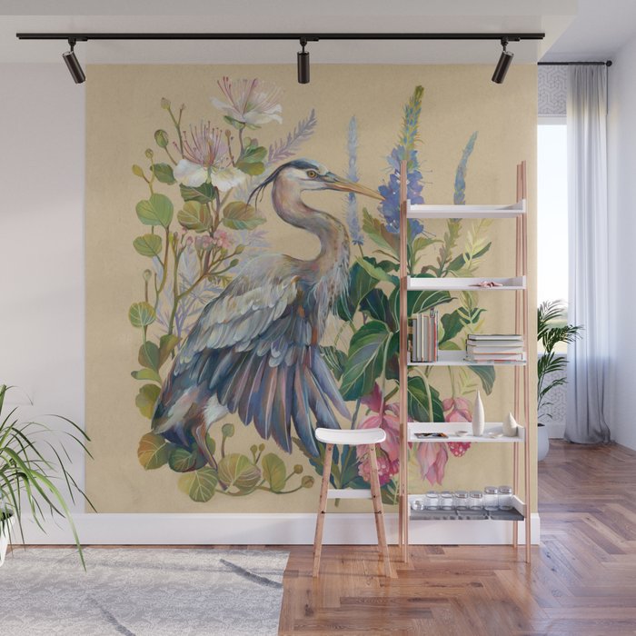 Blue Heron Floral Wall Mural Gallery Image 1