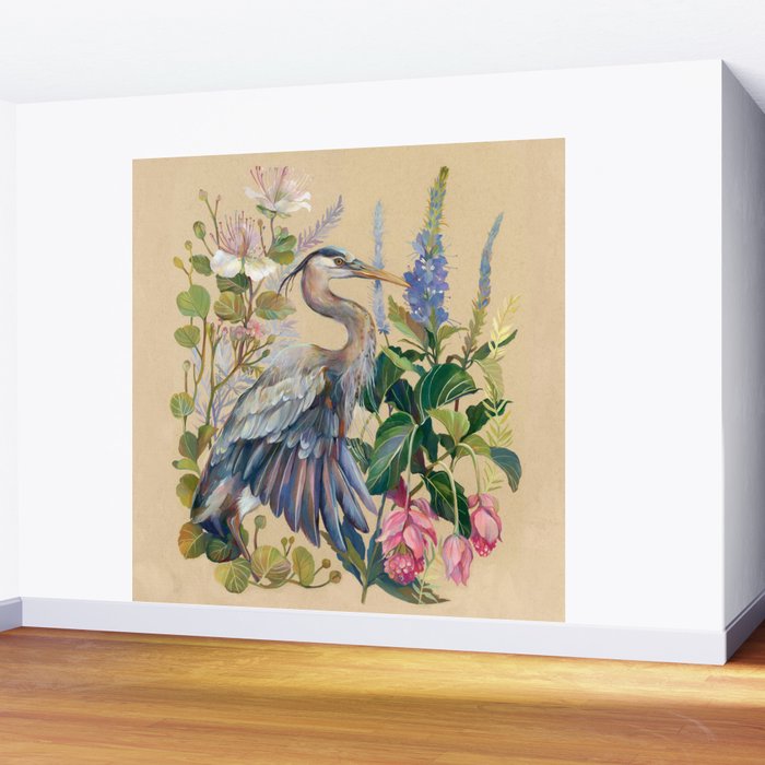 Blue Heron Floral Wall Mural Gallery Image 2