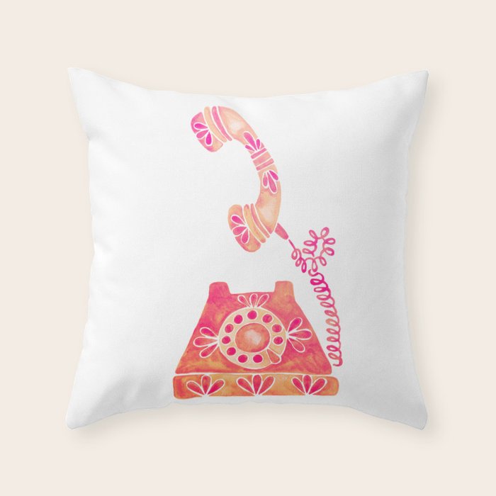 Vintage Rotary Phone - Peach Palette Throw Pillow Gallery Image 1