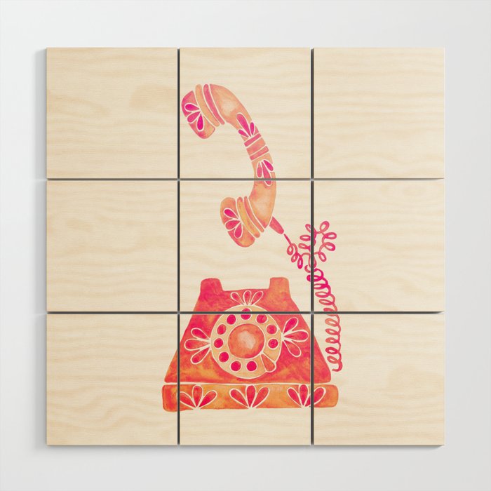 Vintage Rotary Phone - Peach Palette Wood Wall Art Gallery Image 1