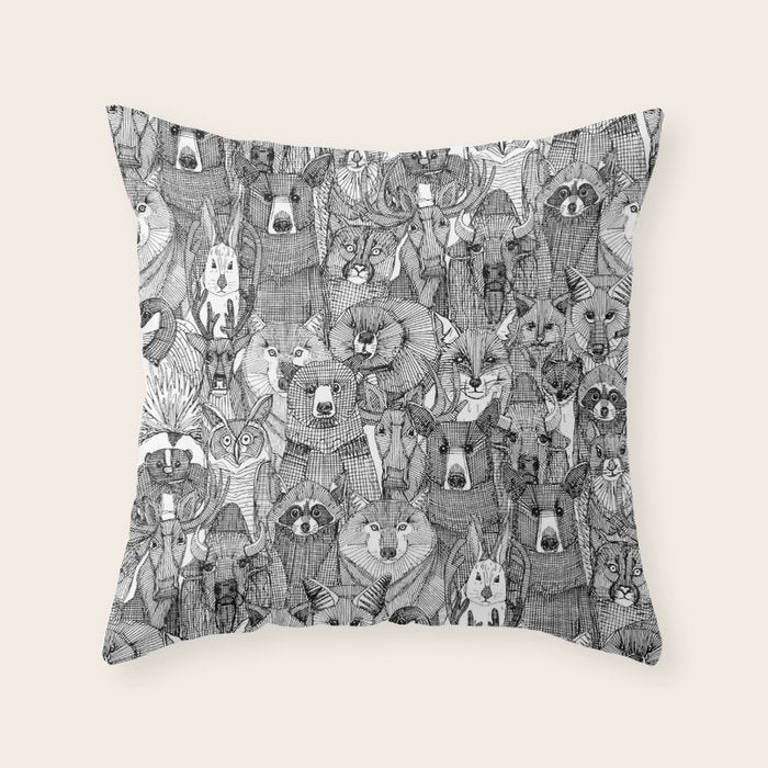 canadian animals black white Throw Pillow Gallery Image 6