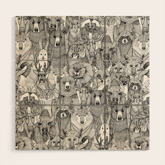 canadian animals black white Wood Wall Art Gallery Image 1