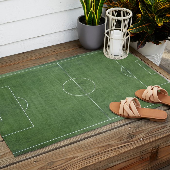 Soccer Field, Football Field, Green Grass Football Field Background Outdoor Rug Gallery Image 2