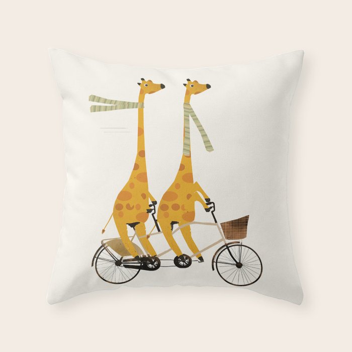 lets tandem giraffes Throw Pillow Gallery Image 1