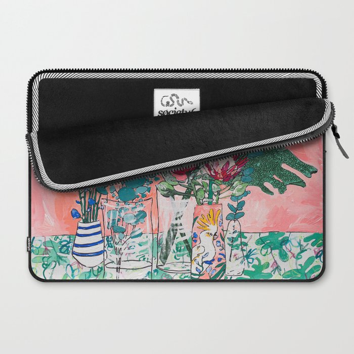 Cockatoo Vase - Bouquet of Flowers on Coral and Jungle Laptop Sleeve Gallery Image 2