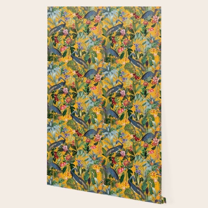 Vintage & Shabby Chic - Sunny Tropical Garden Blue Heron Wallpaper Gallery Image 2