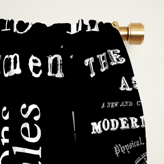 Timeless Script Symphony Vintage Typography And Script  White On Black Window Curtain Gallery Image 2