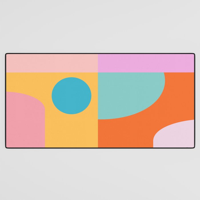 Playful Color Block Shapes in Bright Shades of Orange, Blue, Yellow, and Pink Desk Mat Gallery Image 3