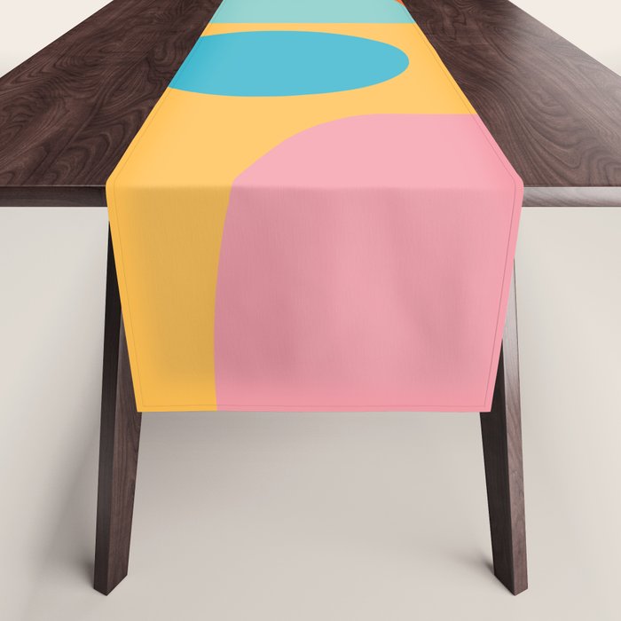Playful Color Block Shapes in Bright Shades of Orange, Blue, Yellow, and Pink Table Runner Gallery Image 1