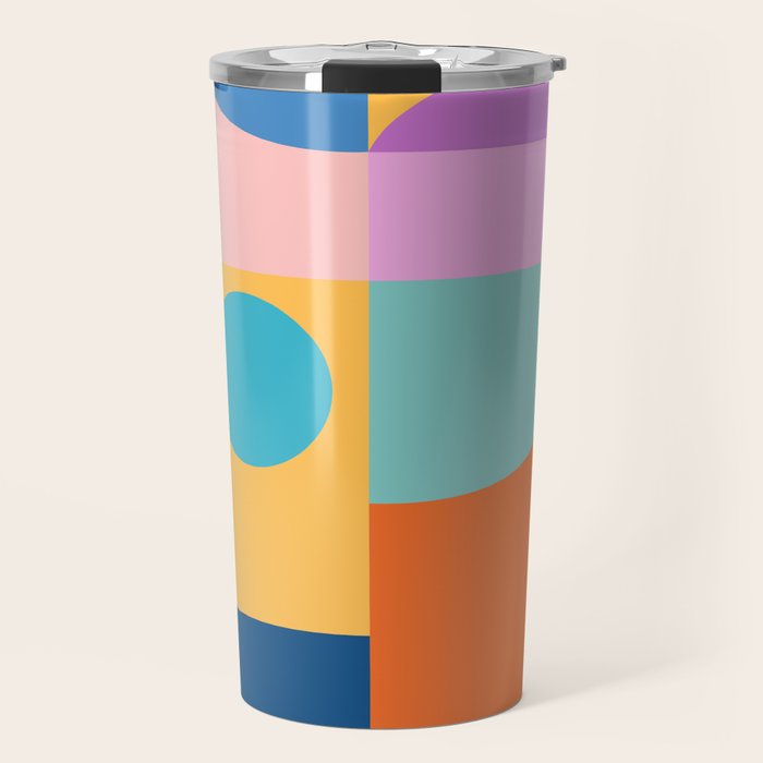 Playful Color Block Shapes in Bright Shades of Orange, Blue, Yellow, and Pink Travel Mug Gallery Image 1