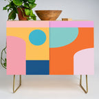 Playful Color Block Shapes in Bright Shades of Orange, Blue, Yellow, and Pink Credenza Gallery Image 1