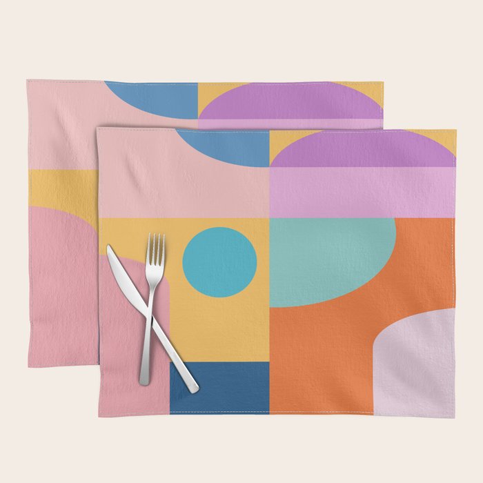 Playful Color Block Shapes in Bright Shades of Orange, Blue, Yellow, and Pink Placemat Gallery Image 1