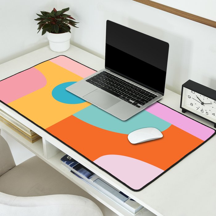 Playful Color Block Shapes in Bright Shades of Orange, Blue, Yellow, and Pink Desk Mat Gallery Image 2
